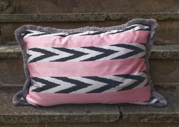 Black Chevron & Pink Silk Cushion