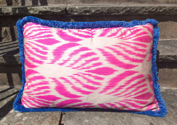 Bright Pink & Cobalt Silk Cushion