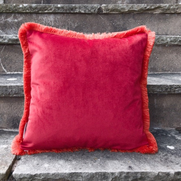 Pink and Orange Contrast Velvet Cushion