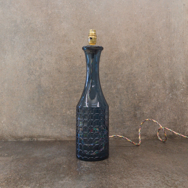 46cm Blue patterned recycled glass lamp with Multi flex