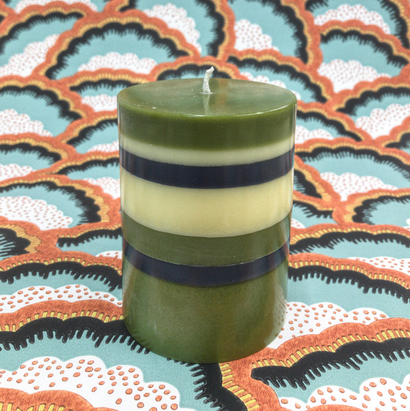 Eco Pillar Candle - 10cm Olive, Indigo and Jasmine. (unscented)